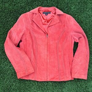 Preston & York Suede Genuine Leather Jacket Red Blazer Moto Style Women M